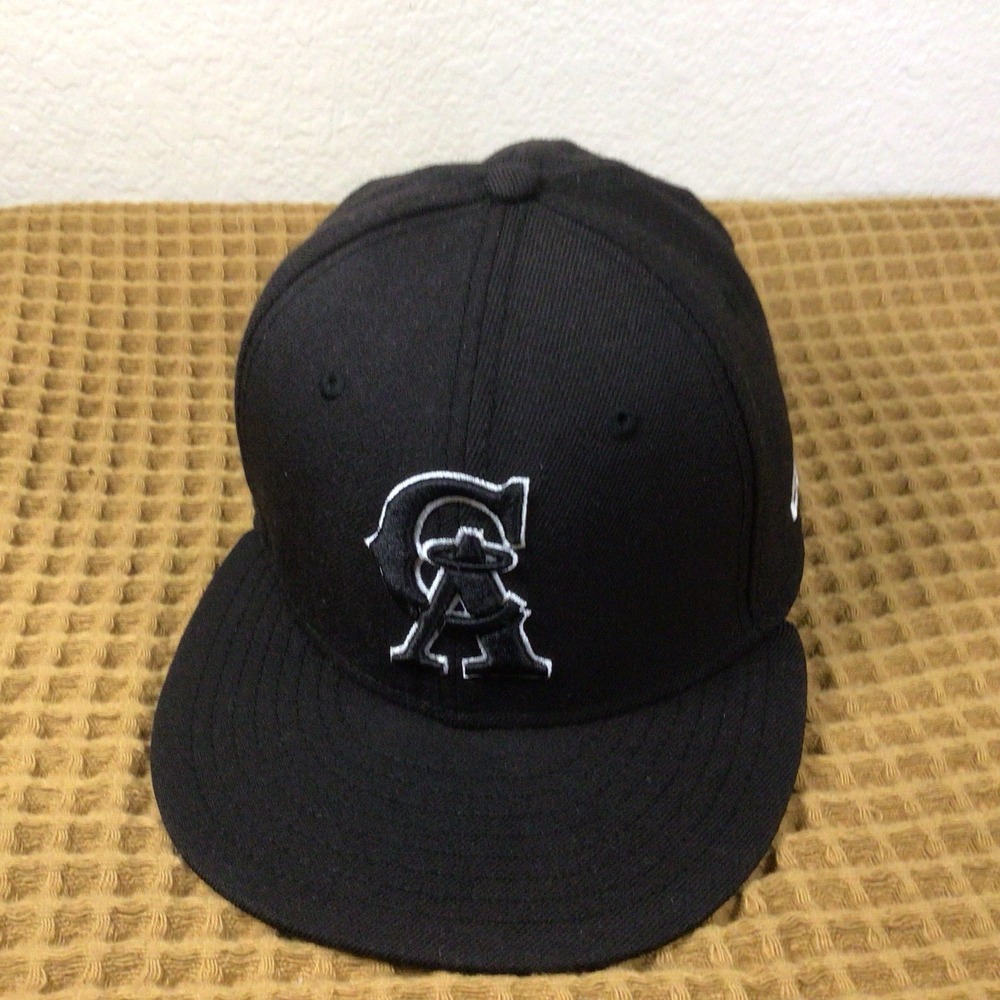 California Angels Hat Fitted Sz 7 Black "CA" Logo New Era 59Fifty Cap Hat